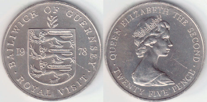 1978 Guernsey 25 Pence (Royal Visit) aUnc A004021
